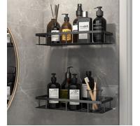 Range Couverts,Ensemble d'étagères de salle de bains,sans poinçon,Triangle,coin,étagère de rangement de douche- Rectangle Black S