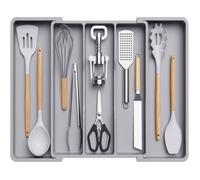 Range Couverts pour Tiroir, Grand Plateau de Couverts Extensible pour la Cuisine, Range Couvert pour Outils et Gadgets, Grand, Gris