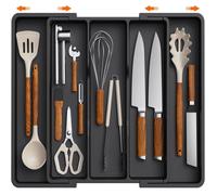 Range-Couverts Tiroir Extensible Noir Grand, plateau réglable argenterie/outils/gadgets cuisine .