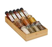 Range-épices Pour Le Tiroir, 3 Compartiments, Horizontal, En Bambou, H X L X P : 5 X 20 X 37 Cm, Nature - Relaxdays