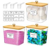 Range-lessive - Bac à lessive - 2,7 litres - PET transparent - Lot de 3 avec étiquettes et doseurs - Pour lessive et pods