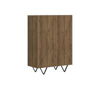 Rangement 2 portes aspect bois foncé lignes graphiques pieds métal en V Marron 90x42x125 cm