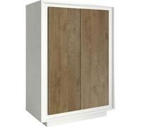 Rangement 2 portes blanc laqué façades aspect bois finition Mercure piètement socle - AZONTO -