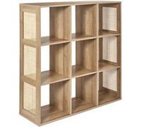 Rangement 9 Cases Effet Bois et Façades Rotin - MAYA - ALTOBUY Marron G