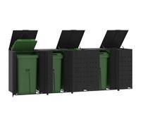 Rangement à roulettes pour poubelles pour 5 bacs, Cache-Poubelle extérieur en Acier Noir avec Couvercle à Ressort à gaz, Portes magnétiques et Ventilation, abri de Jardin Durable