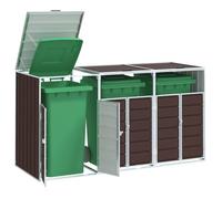 Rangement à roulettes pour poubelles - vidaXL - Trois bacs - Acier - Brun - 216x81x115 cm - Ventilation