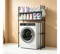 Rangement au-dessus Lave-Linge avec Crochets, Étagère Salle de Bain | Meuble au-dessus lave-linge 2 niveaux avec crochets, charge 40kg/niveau et clips muraux.(Black)