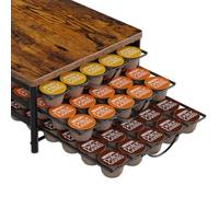 Rangement Capsules 3 Niveaux pour Dolce Gusto, Support Métal Grande Capacité 90 Capsules, Porte Dosettes Antidérapant avec Plateau en Bois Vintage pour Cuisine