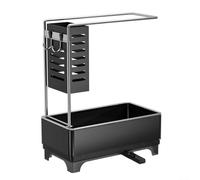 Rangement Cuisine Évier avec de Vidange Inclinaison et Support Brosse - Caddy Évier Multifonction pour Éponge et Liquide - Gris 22,5x12x28cm(Black)