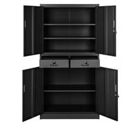 Rangement de bureau - TECTAKE - Armoire métallique de classement avec 2 compartiments et 2 tiroirs, 90 x 40 x 180 cm - Noir