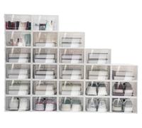 Rangement de chaussures - Boîtes à chaussures empilables - Coffret de 24 pièces - Couvercle transparent - Structure en plastique blanc pliable - Plastique PP - 33 × 23 × 14 cm
