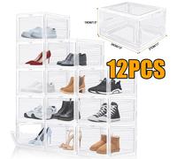 Rangement de chaussures - Coffret de 12 boîtes à chaussures - Empilables - Plastique transparent résistant - Boîtes de rangement multifonctions