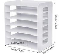 Rangement de documents - Corbeille à courrier 7 niveaux - Horizontale - Organiseur de bureau - PVC - 34×25×39 cm - Blanc