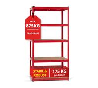 Rangement de Étagère Atelier Charge Lourde Metalilique Rouge 5 Tablette Max875Kg