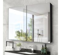 Rangement de salle de bain - Grand miroir mural 80 x 60 cm, noir et aluminium - Résistant à l'eau - À fixer au mur
