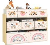 Rangement des jouets - Étagère à jouets - 9 paniers amovibles en tissu non tissé - 93×30×70 cm - Bois - Montage nécessaire - Jaune
