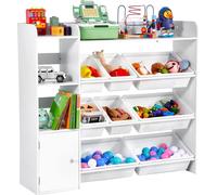 Rangement des jouets - Étagère à jouets & bibliothèque - Avec 4 niveaux - Avec 8 boîtes flexibles en plastique - Autonome - Pour la chambre d'enfant/la salle de lanc