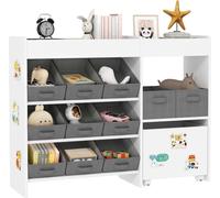 Rangement des jouets pour enfants - Étagère de rangement - 11 paniers amovibles au total - Compartiments et autocollants - Dimensions 105×30×80 cm - Montage nécessaire - Blanc