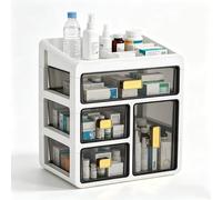 Rangement des médicaments - Organisateur avec 4 niveaux - Autoportant - Tiroir transparent - Réutilisable - Blanc
