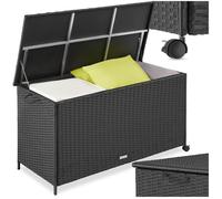 Rangement d'extérieur - TECTAKE - Coffre de jardin KUUSAMO, en rotin, avec roulettes résistant aux UV 117x54x64 cm - Noir