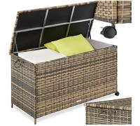 TECTAKE - Boîte de rangement Kuusamo, en rotin, aluminium, roulettes - Coffre extérieur, 253L, 116 x 54 x 64 cm - Marron naturel