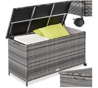 Boîte de rangement - TECTAKE - Coffre de jardin KUUSAMO, en rotin, avec roulettes résistant aux UV 116x54x64 cm - Gris