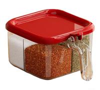 Rangement Épices Cuisine 4 Cases Cuillère Centrale Inclus(Red) | Ouverture pression pour facile, 4 compartiments séparés, cuillère centrale incluse, design compact 18cm, accès rapide cuisson