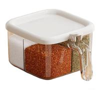 Rangement Épices Cuisine 4 Cases Cuillère Centrale Inclus(White) | Ouverture pression pour facile, 4 compartiments séparés, cuillère centrale incluse, design compact 18cm, accès rapide cuisson