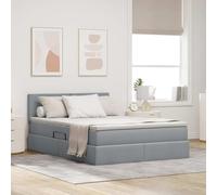 Rangement hydraulique Design Moderne Gris Clair 140x190cm | Lit avec Rangement et LED RGB Gris clair 140x190 cm Tissu avec Matelas, Sommier à Lattes et Tête de lit, Cadre Métal Solide,