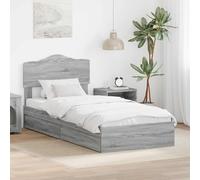 Rangement intégré Design Moderne Gris 100 x 200 cm | Lit de Rangement Gris Sonoma 100 x 200 cm Bois d'ingénierie avec Tiroirs et Tête de Lit, Cadre Moderne avec Sommier à Lattes,