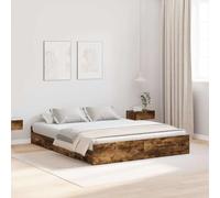 Rangement intégré en pin Massif Style Moderne 140x190 cm Marron | Cadre de lit avec rangement et tiroirs Chêne fumé 140x190 cm, sommier pin massif, plateforme moderne avec tête de 4 tiroirs