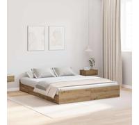 Rangement intégré Pin Massif Moderne Chêne Artisanal 140 x 190 cm Marron | Cadre de lit avec rangement Chêne artisanal 140x190 cm, double avec 4 tiroirs, tête de lit intégrée, bois massif et design