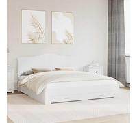 Rangement intégré Robuste Moderne Design épuré Tiroir Blanc 180 x 200 cm | Cadre de lit avec tiroir Blanc 180x200 cm Bois d'ingénierie super king avec rangement intégré Tête de lit et sommier à lattes