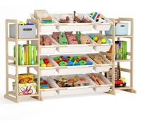 Rangement Kinder 3 en 1 : bibliothèque et organisateur de jouets. Étagères à 3 niveaux, 12 boîtes amovibles, étagère en bois robuste, couleurs vives