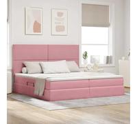 Rangement LED Tête de lit Simili Cuir Design Moderne Rose 200 x 200 cm | Lit avec Rangement et Matelas Rose 200 x 200 cm Velours King Size avec Tete de Lit Simili Cuir et LED RGB Hydraulique