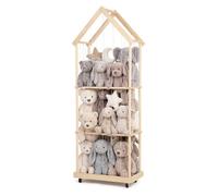 Todeco Rangement Peluche de Enfant avec Freins à 360°, 164x32x58cm, Range Peluche en Bois Gain de Place pour Salle de Jeux, Chambre d'enfant, Chambre à Coucher, Salon, 3 Couches