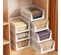 Rangement pour armoire - Caisses à tiroirs pliables et empilables - En plastique - Réutilisables - Avec séparateurs - Lot de 4 - Pour vêtements - Blanc