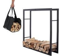 Rangement pour bois de chauffage - Panier à bois d'extérieur - Stockage pour bois de cheminée - Inclut une sacoche de transport - 100x25x100 cm - Noir