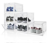 Rangement pour chaussures - Lot de 6 boîtes à chaussures - Transparent - Empilables - Plastique PP rigide - Porte magnétique - env. 34 x 27 x 19 cm