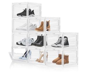 Rangement pour chaussures - Lot de 9 boîtes à chaussures transparentes - Boîtes empilables - Plastique PP rigide - Porte magnétique - 34 x 27 x 19 cm