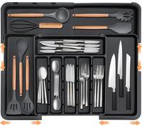 Rangement pour couverts et organiseurs de tiroirs - Range-couverts 8044-BK - Extensible - Réglable - Grande capacité - Plastique - Noir