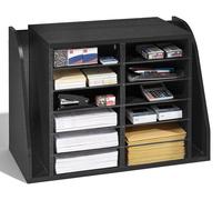 Rangement pour documents - Corbeille à courrier/station de tri A4 - 12 compartiments - Avec porte-revues - En aggloméré - Pour le bureau et la salle de classe - Noir