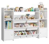 Rangement pour enfants - Étagère à jouets et bibliothèque - Meuble en bois avec 8 bacs amovibles - Étagères ouvertes - 138 x 29 x 94 cm - Blanc