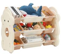 Rangement pour jouets - Étagère pour enfants avec bacs - 3 niveaux, 9 bacs, XL, étagère pliante sur pied, polycarbonate - Beige
