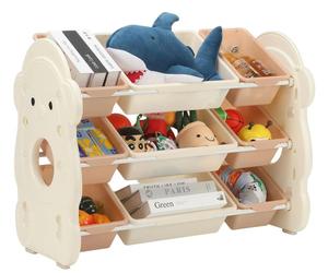 Rangement pour jouets - Étagère pour enfants avec bacs - 3 niveaux, 9 bacs, XL, étagère pliante sur pied, polycarbonate - Beige