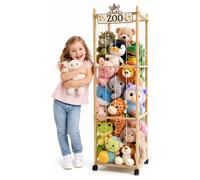 Rangement pour peluches - Étagère de rangement en bois - 3 niveaux - Séparateur supplémentaire - Cordons transparents - Réutilisable - Jaune