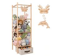 Rangement pour peluches - Étagère verticale grande pour peluches - Avec boîte de rangement - En bois - Largeur : 40 cm - Plaquettes nominatives interchangeables
