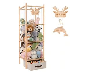 Rangement pour peluches - Étagère verticale grande pour peluches - Avec boîte de rangement - En bois - Largeur : 40 cm - Plaquettes nominatives interchangeables