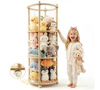 Rangement pour peluches - Panier à peluches - 137 x 51 cm - En bambou - Rotation à 360° - Polyvalent - Avec roulettes - Multicolore