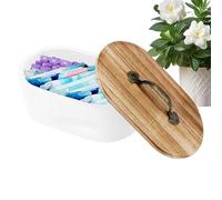 Rangement Produits féminins Distributeur Coton, Cotons-tiges, cosmétiques, | Rangement en bois avec couvercle produits féminins Conteneur esthétique accessoires salle de bain